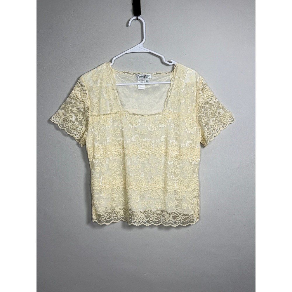 Coldwater Creek Lace Blouse Women L Cream Romantic Floral Coquette Girl Top